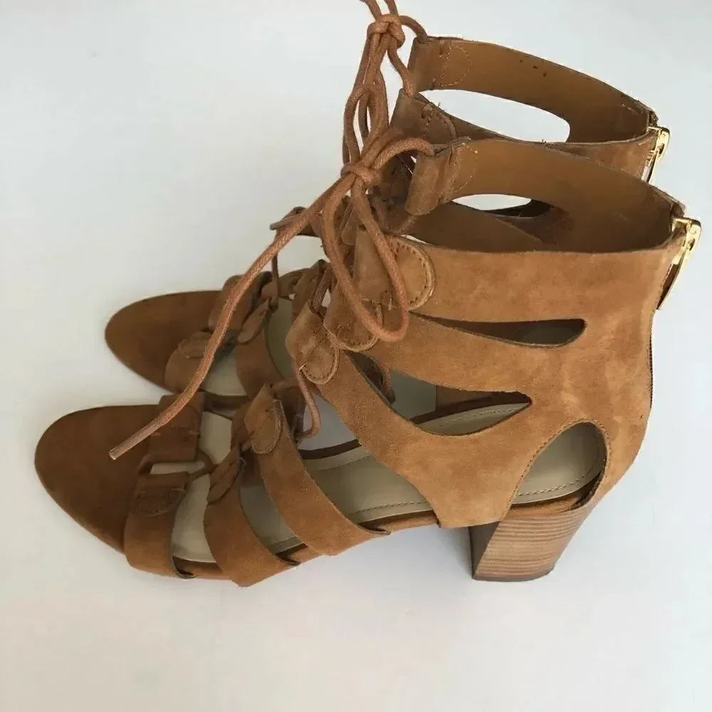 MARC FISCHER SUEDE LACE-UP BLOCK HEEL SANDAL